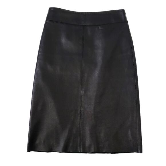 BCBGMaxAzria 100% Leather Pencil Skirt Black SIZE 2, Raw Hem, Lined, Zip Close - Picture 2 of 6